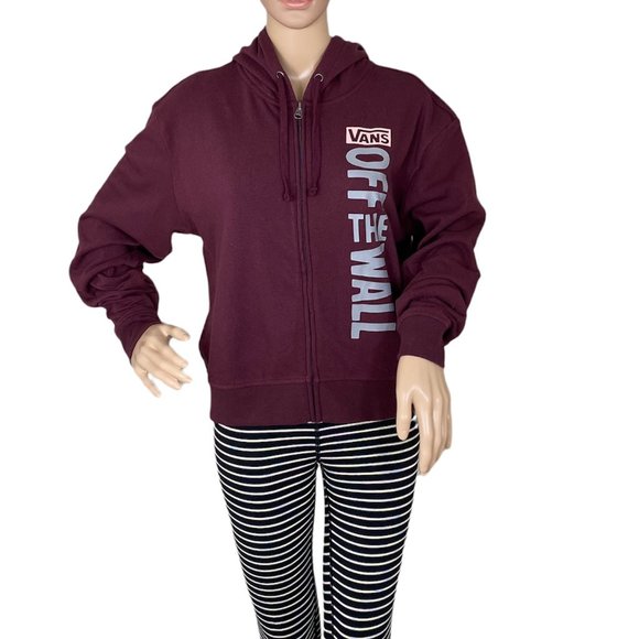 💖MEGA SALE💖VANS Women's SIDEWALL STAMP Burgundy Crop Zip Hoodie VN0A4B7K4QU - Picture 2 of 5